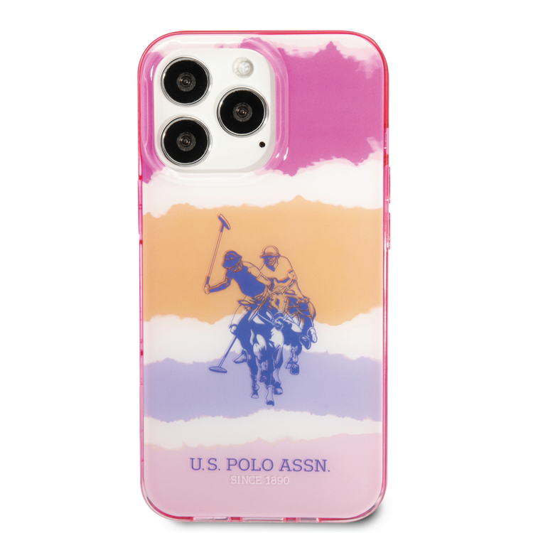 USPA PC/TPU Case with Blurred Stripes & Horse Logo iPhone 14 Pro Max Compatibility - Pink