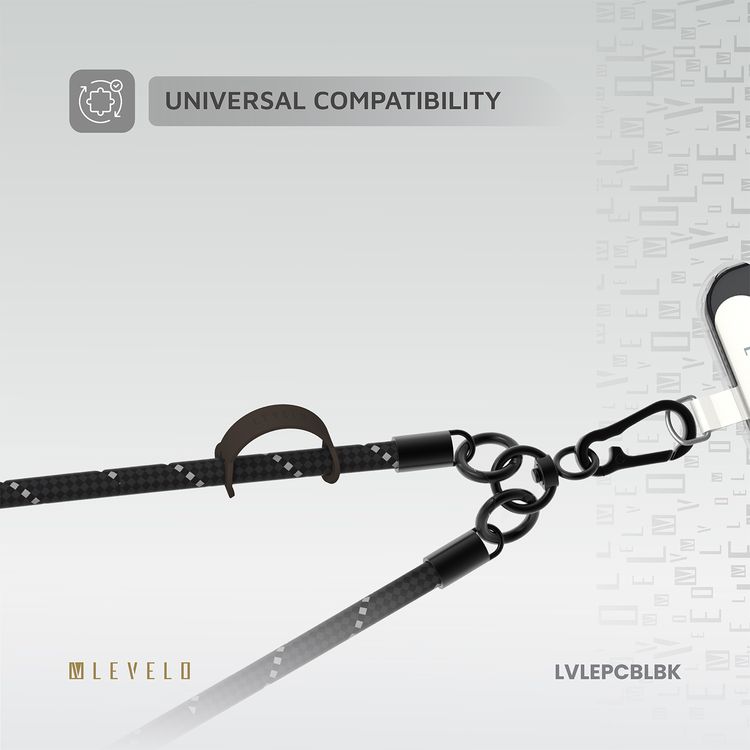 Levelo Everly Phone Crossbody Lanyard, Lightweight Design, Adjustable Straps with 1.2m Length, Hypoallergenic Material, Universal Compatibility - Black