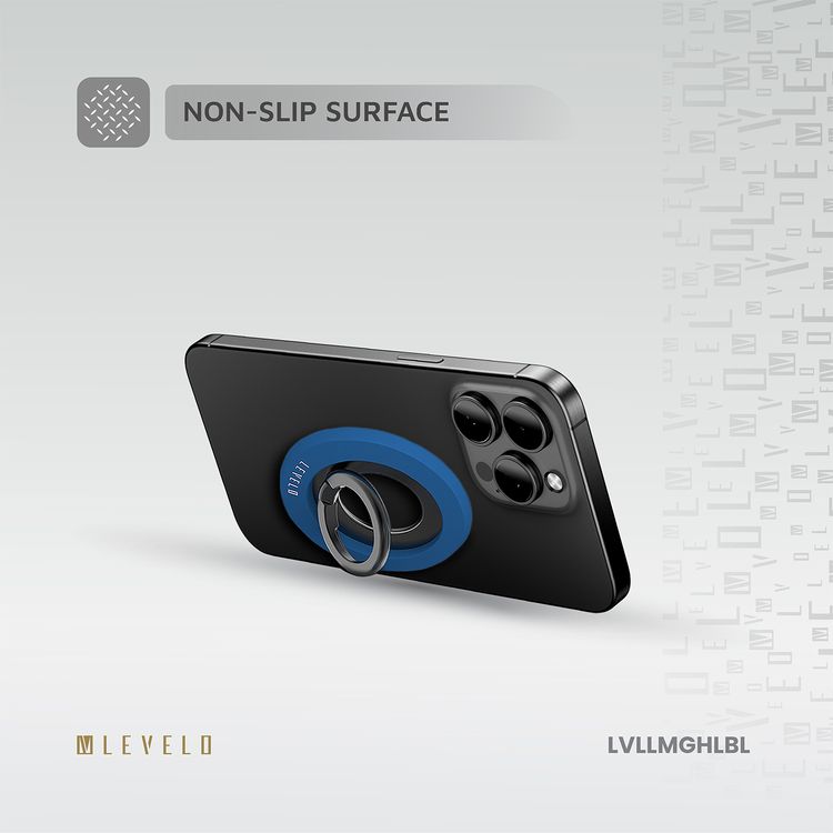 Levelo Lucero 2-in-1 Phone Ring Holder with N52 Magnets, Non-Slip Surface, 135° Flip Design, Comfortable Grip, 4000GS Magnetic Force - Lapis Blue