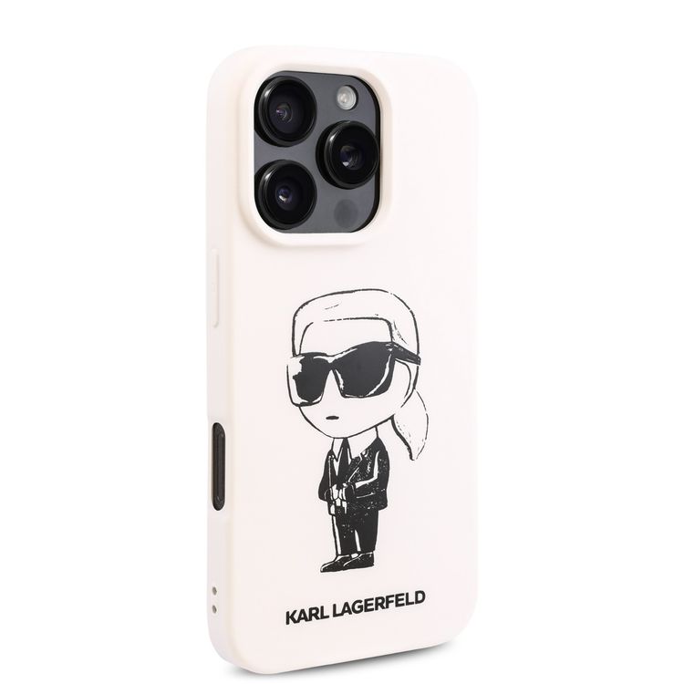 Karl Lagerfeld TPU Silicone Hard Case with ikonik Graffiti Logo for iPhone 16 Pro Max, Durable Material, Comfortable and Secure Grip, Lightweight and Slim - White