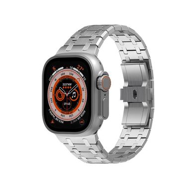 Levelo Royal Link Stainless Steel Watch Strap with Adjustment Tool for Apple Watch 49/45mm, Compatible with SE, Series 8, 7, 6, 5 & 4, Hypoallergenic Material - Silver