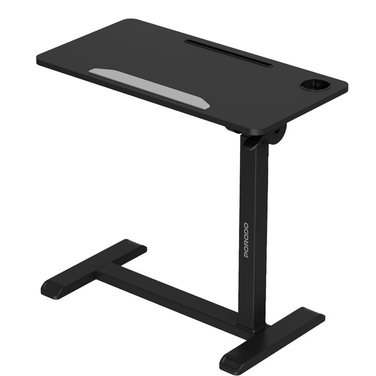 Porodo Bedside & Standing Desk for Tablet & Laptop with Cup Holder, Adjustable Height, 10kg Maximum Load, Hidden Wheel Design, Up to 90° Tilt Angle - Black