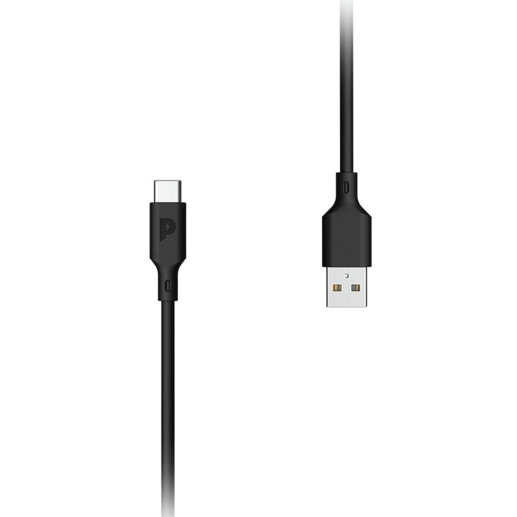 Powerology TPE USB-A to Type-C Charging Cable with Fast Charging & Data Transfer, Universal Compatibility, 3A Charging Current, TPE Material, More than 30000 Bends - Black