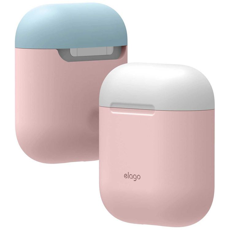 Elago Duo Case for Airpods, 3-in-1 Pastel Color, High Quality Silicone, Shock Resistant, Scratch Resistant, Supports Wireless Charging - Body-Pink / Top-White,Pastel Blue