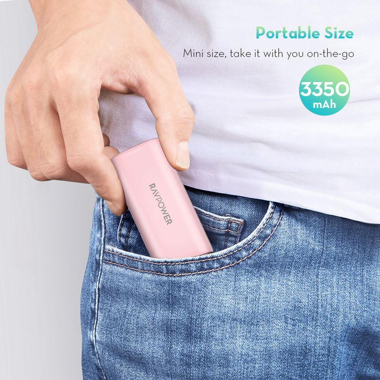 راف باور باور بانك محمول 3350 مللي أمبير مع تقنية الشحن السريع ايسمارت شحن سريع ، شاحن محمول صغير الحجم ، تصميم مريح ، غلاف مضاد للخدش ، مؤشر شحن ليد ، باور بانك للحماية من الحرارة الزائدة