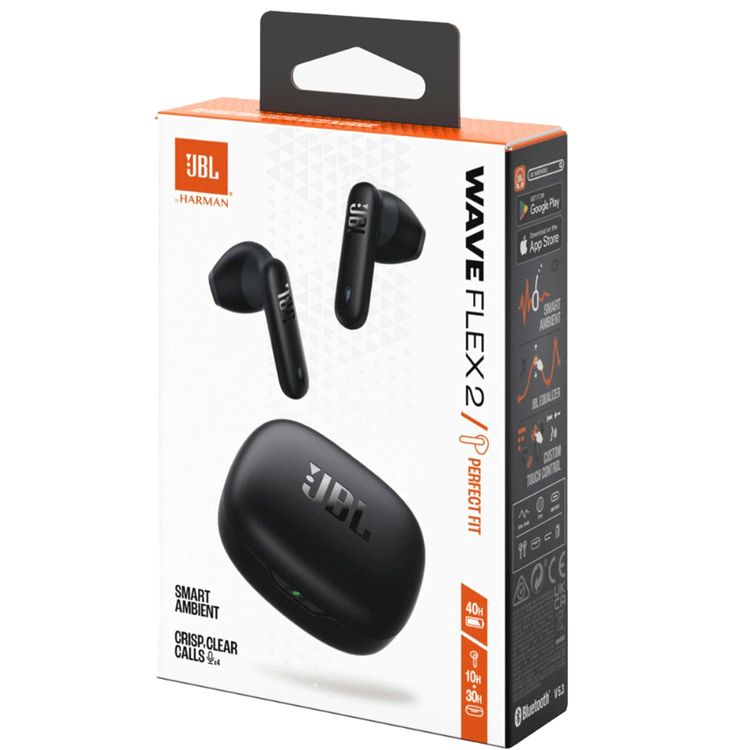 JBL Wave Flex 2 True Wireless Earbuds with Water and Dust Resistant, Multi-Point Connection, JBL Pure Bass Sound, JBL Headphones App - Black