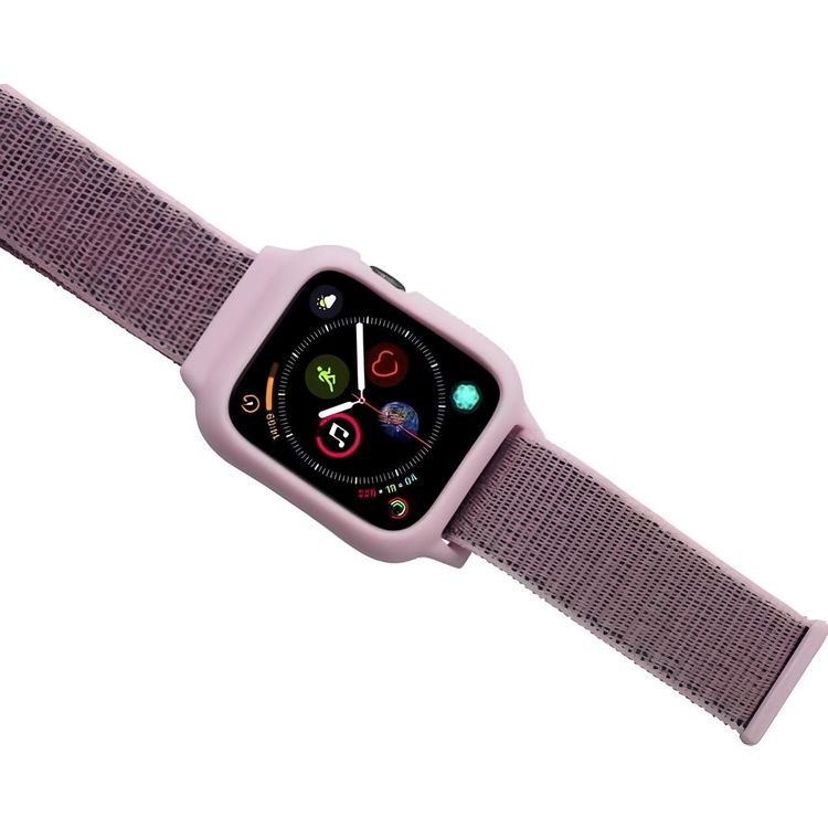 iGuard by Porodo Nylon Watch Band with Shockproof Case, Fit & Comfortable Replacement Wrist Band, Adjustable Straps Compatible for Apple Watch 44mm/42mm - Pink