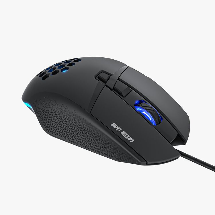 Green Lion G250 Gaming Mouse, Honeycomb & Ergonomic Design, 8 Programmable Buttons, Colorful Ambient Lighting, 7200 DPI Resolution, 3 Million Times of Click Lifespan - Black