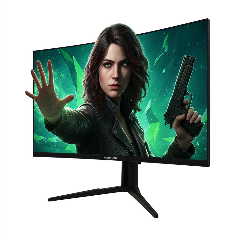 Green Lion ENGIMA 27'' Gaming Monitor with 1080P Full HD Resolution, 1800R Curved Screen, Ultra-Slim Bezel, 5ms Blur-Free Motion, Adjustable Height, Built-in Cable Hook, Wall-Mount Ready, AMD FreeSync, VA Panel Type - Black