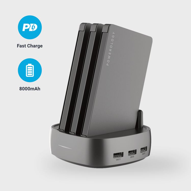 باورولوجي محطة باور بانك 8 في 1 بسعة 8000 ملي امبير في الساعة مع كابل مدمج وبنك طاقة محمول ومحطة شحن سريعة ومتوافقة مع اجهزة ايفون ، اجهزة اندرويد ، منافذ شحن من النوع سي - اسود