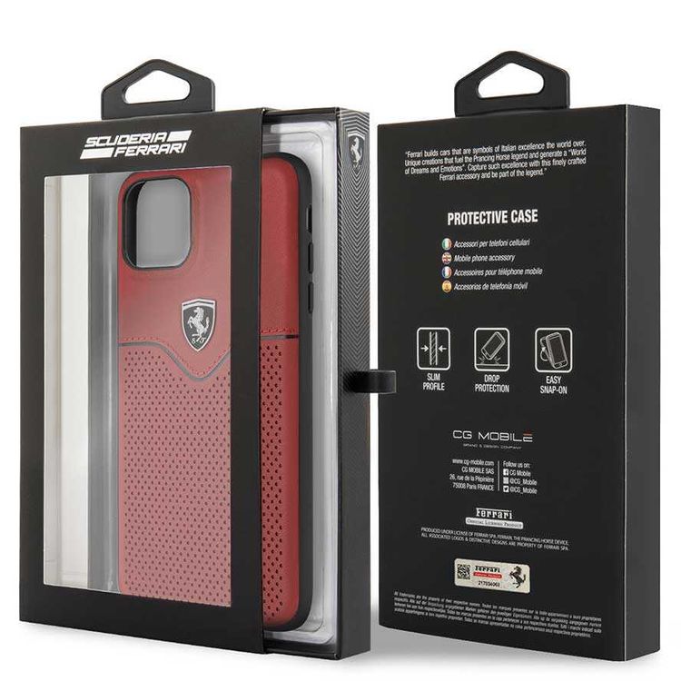 CG MOBILE Ferrari Leather Hard Phone Case Victory Compatible for iPhone 11 Pro Max (6.5") Shock Resistant Mobile Cover Officially Licensed - Red