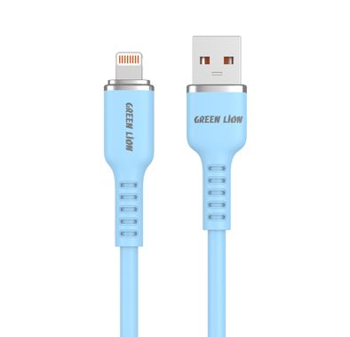 Green Lion USB-A to Lightning Silicone Cable 1m, 480Mbps Transfer Speed, 12W, Fast Charging & Sync, More than 10,000 Bends Life Span, Safe & Secure - Blue