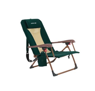 كرسي التخييم القابل للتعديل من جرين ليون مافر مع مساند ذراع قوية ومسند رأس مدمج، سعة تحميل تصل إلى 100 كيلوجرام، حامل مشروبات معزول، إطار فولاذي معزز، وضعية استلقاء قابلة للتعديل بزاوية 130 درجة، تصميم قابل للطي السريع - أخضر