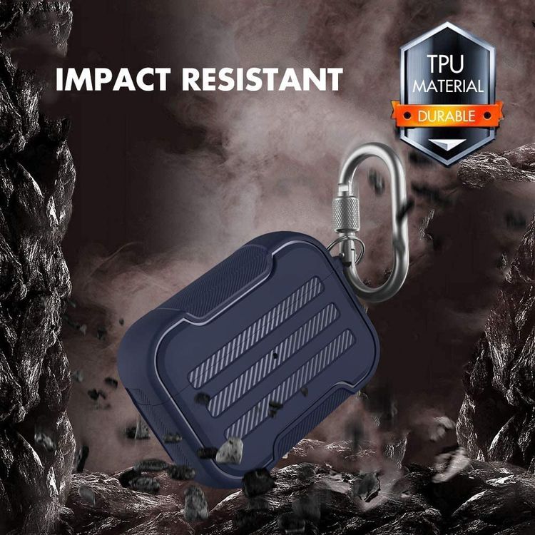 AhaStyle Hard-Shell TPU Rugged Case Compatible for AirPods Pro, Shockproof, Scratch & Drop Resistant Protective Cover Suitable with Wireless Charger - Midnight Blue