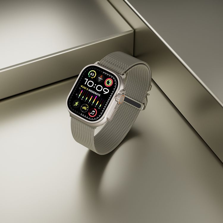 حزام ساعة Levelo SkyWeave، متوافق مع الساعات الذكية 49/46 ملم وساعة Apple Watch SE، السلسلة 9، 8، 7، 6، 5، هيكل من قطعتين، مقاوم للماء، للارتداء على مدار الساعة طوال أيام الأسبوع - التيتانيوم