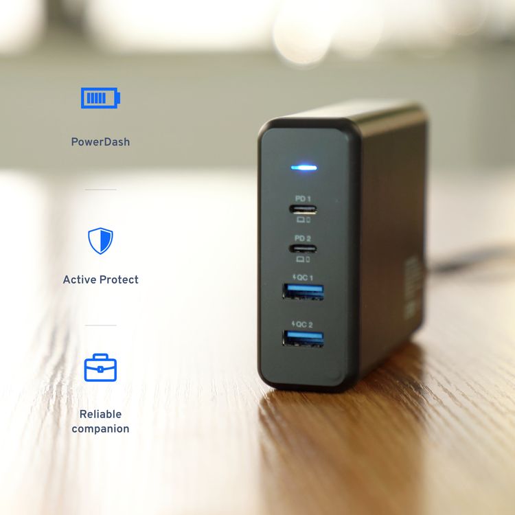 Powerology 4-Port Quick Charging Power Terminal with 156W Power Delivery, 3-Pin UK Plug, Laptop Charging Compatibility, PowerDash 3.0 Technology - Black