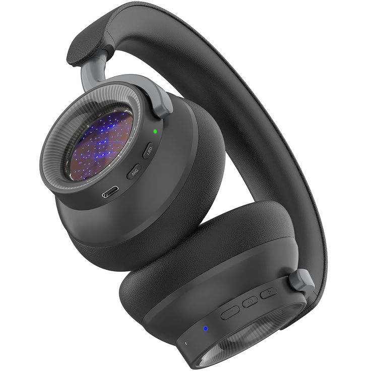 Powerology Astro ANC Wireless Headphones with Up to 40 Hours Play Time, Wireless & Wired Modes, Bluetooth Version 5.4, Customizable LED Lights, 600mAh Battery, Ergonomic Design, 95 Hours Standby Time, 40mm Driver Size - Black