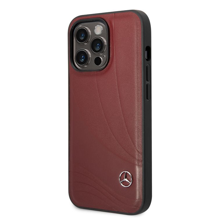 CG MOBILE Mercedes-Benz Genuine Leather Case With New WaveIII Pattern, Compatible w/ 14 Pro (6.1") Scratch & Drop Protection, Wireless Charger Compatibility - Red
