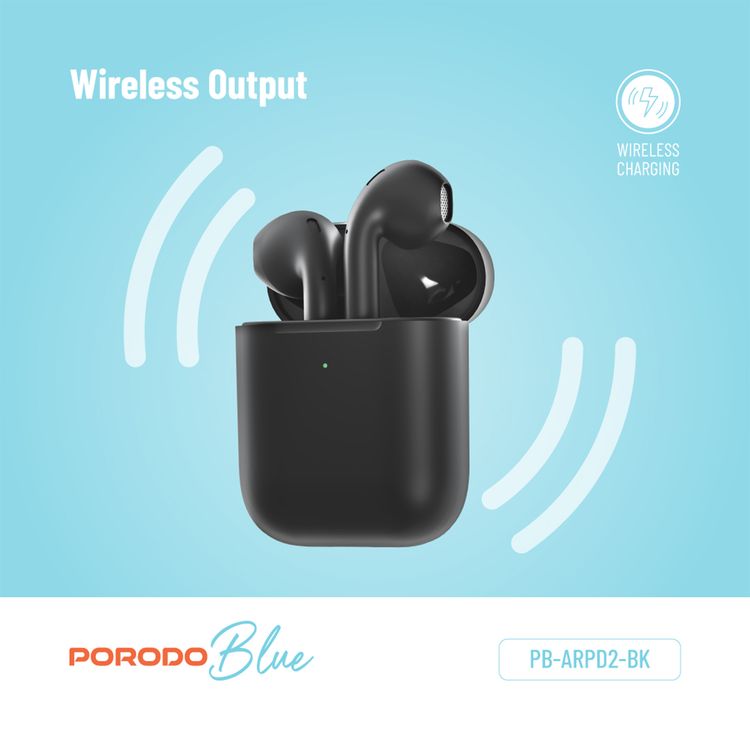 Porodo Blue Deep Bass Wireless Earbuds 2, One-Step Pairing, Comfortable Fit, Independent Earbuds, Touch Control, Deep Bass - Black