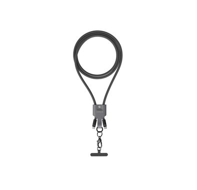 Levelo Tugo Type-C to Type-C 60W Lanyard Cable with TPE + Leather Material, 1m Cable Length, Data Transfer - Black/Gray