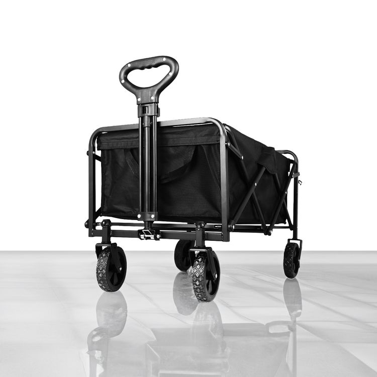 Green Lion Folding Wagon Cart with 100kg Load Capacity, Fast Set-Up & Fold, Adjustable Handle, Foldable - Black