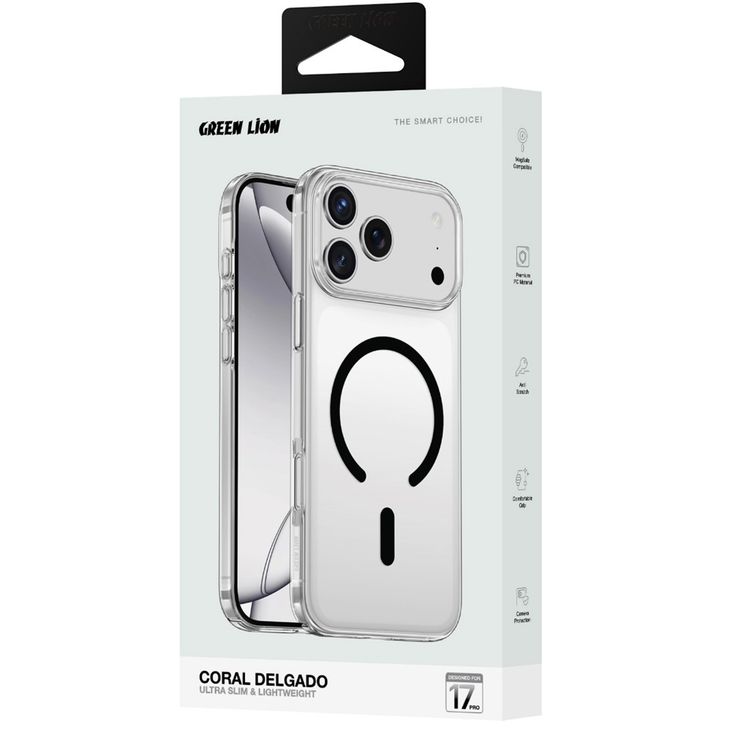 Green Lion Coral Delgado Case for iPhone 17 Pro, MagSafe Compatible, Slim & Lightweight Design, Camera Protection, Comfortable Grip, Anti-Yellowing & Anti-Scratch - Black