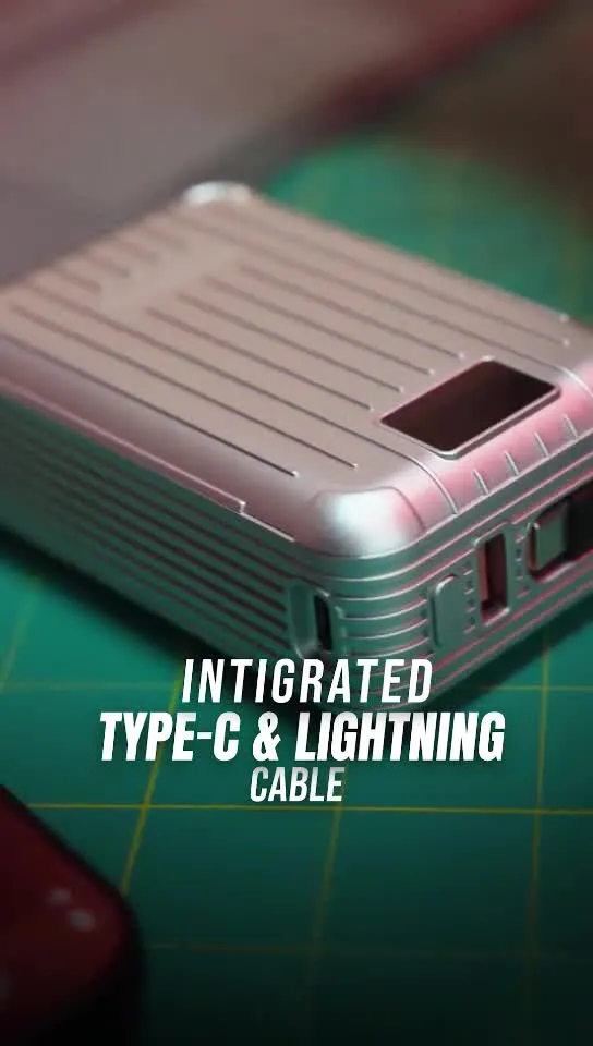 Porodo Petite 20000mAh Power Bank with Integrated Type-C & Lightning Cable, PD 20W, USB-A & USB-C Ports, Fast Charge Support, Digital Display, Universal Compatibility - Silver