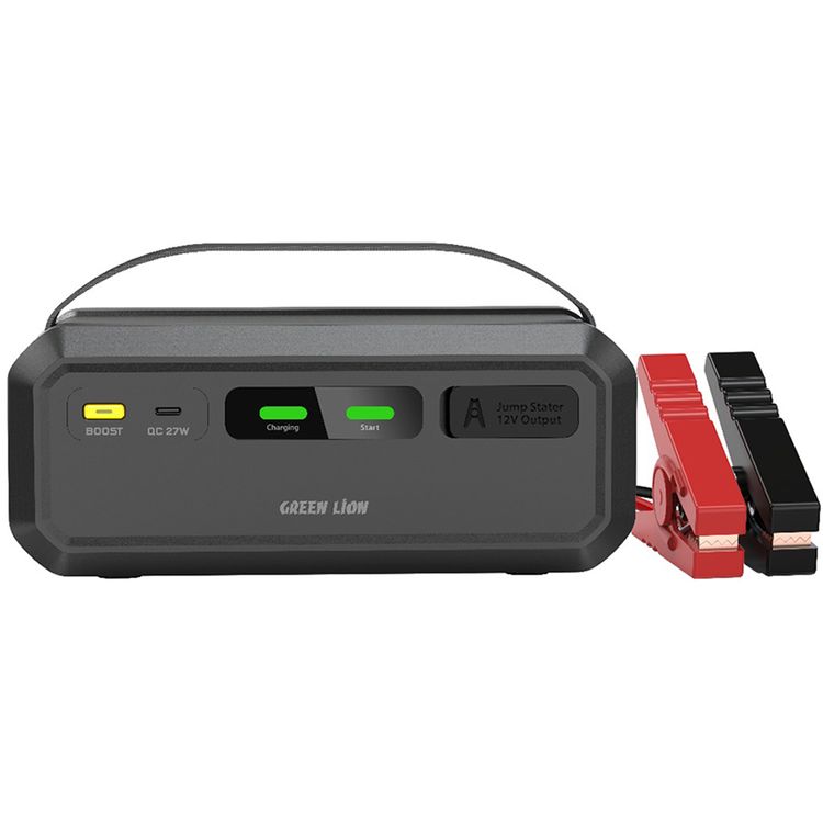 Green Lion Super Capacitor 12V Jump Starter with Up to 10 Years Lifespan, Up to 3 Minutes Charging Time, ABS & PC Shell Material, 1000A Max Peak Current, Car Battery Clip & USB-C Charging Input, Up to 4.0L Diesel Engines, Up to 7.0L Gasoline Engines, LED Status Indicators - Black
