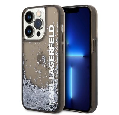 Karl Lagerfeld Liquid Glitter Elong Silicone Case Protector Compatible with iPhone 14 Pro - Black