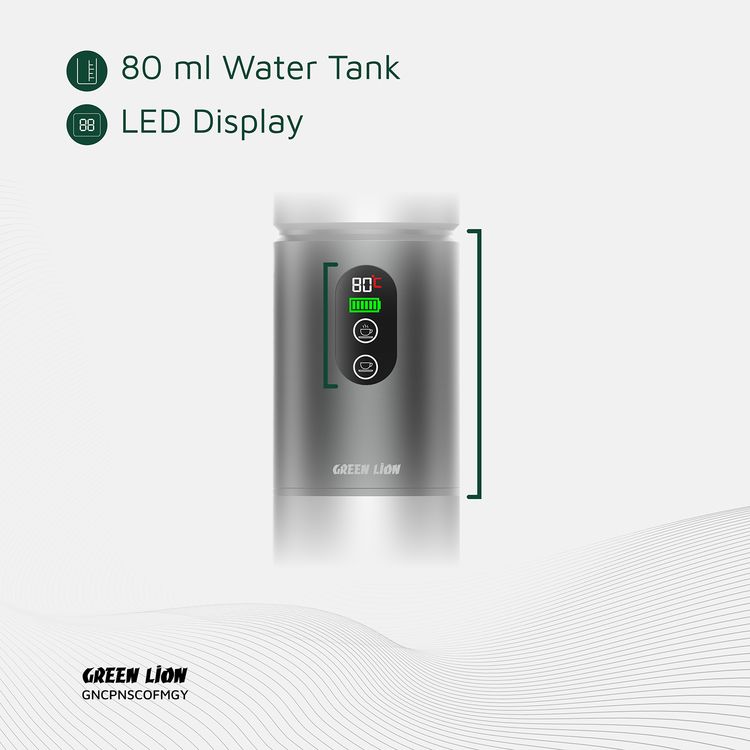 Green Lion Campinas Portable Coffee Maker with 150mL Coffee Cup Capacity, 20 Bar Pump Pressure, 70 Seconds Fast Extraction Time, Carrying Bag Included, 90°C Heating Temperature - Gray