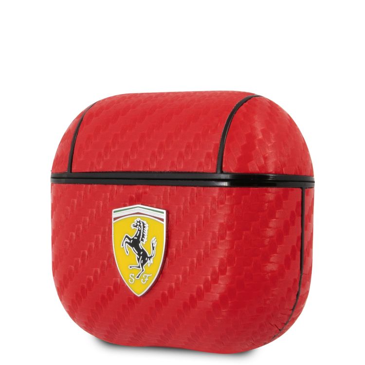 Ferrari PC PU Carbon Yellow Shield Metal Logo Case for Airpods 3 - Red