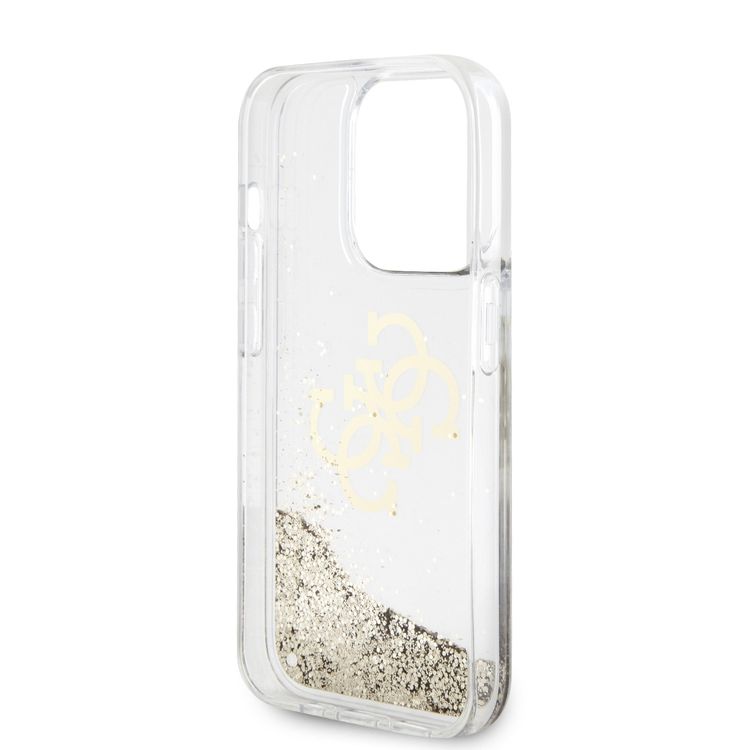 Guess Liquid Glitter Case with 4G Electroplated Logo - Gold - iPhone 15 Pro