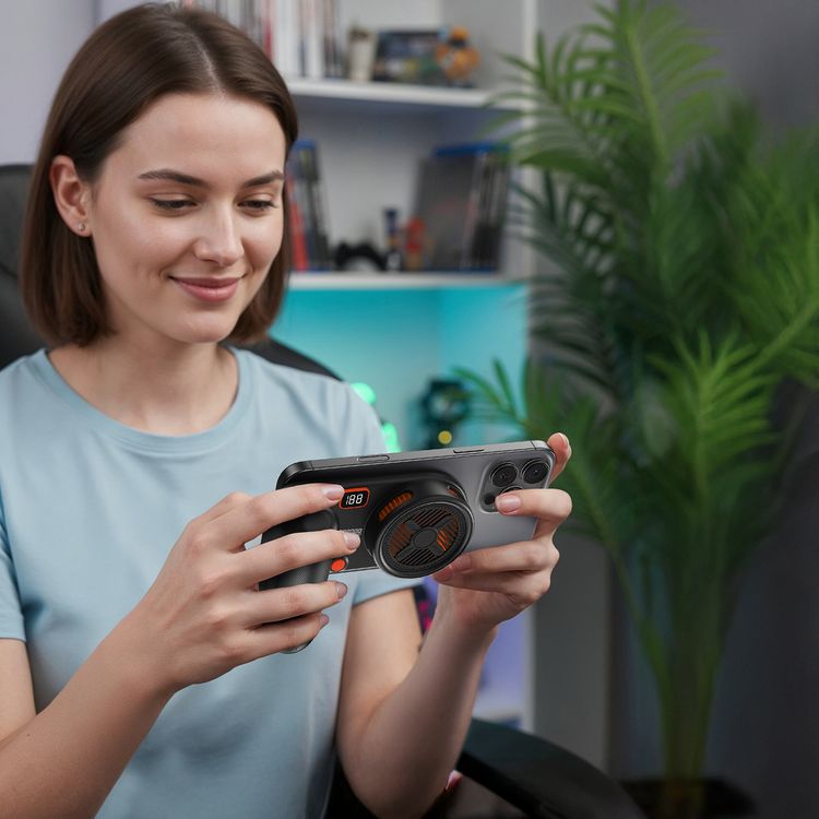 Porodo Gaming Arcticchill Magnetic Phone Cooler with Ultra-Quiet Fan, High Speed Fan, Slip-Resistant Design, 90 Minutes Working Time, 5000mAh Battery Capacity - Black / Orange