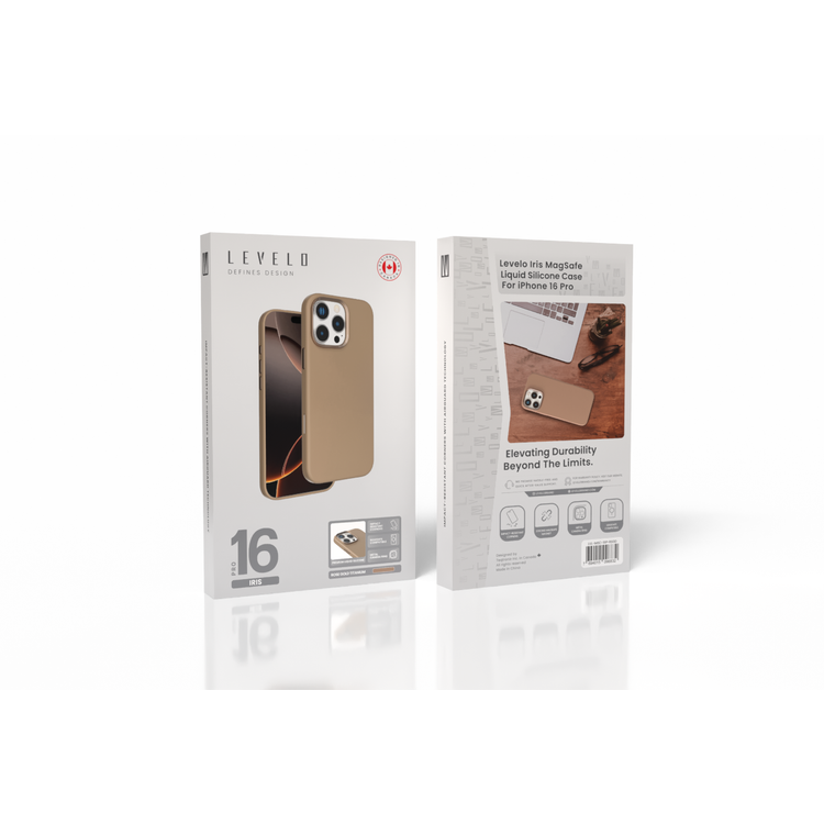 Levelo Iris Magsafe Liquid Silicone Case for iPhone 16 Pro with Metal Camera Ring, Impact-Resistant Corners, Strong MagSafe Magnet, Comfortable & Secure Grip - Rose Gold Titanium