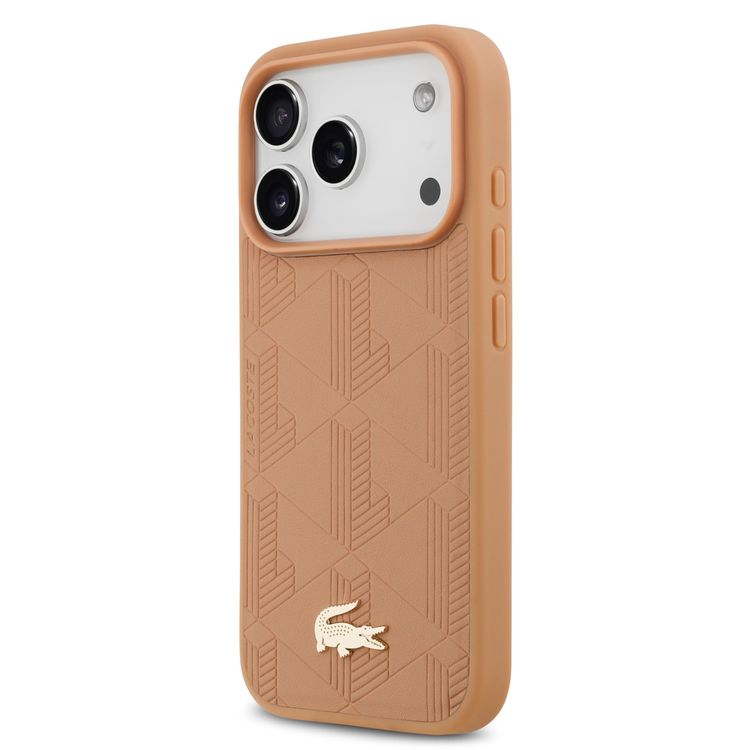 Lacoste MagSafe PU Leather Case with Monogramme & Gold Logos for iPhone 17 Pro, Drop Protection, Sustainable Packaging, Easy Snap-On Design, Slim Profile - Pink