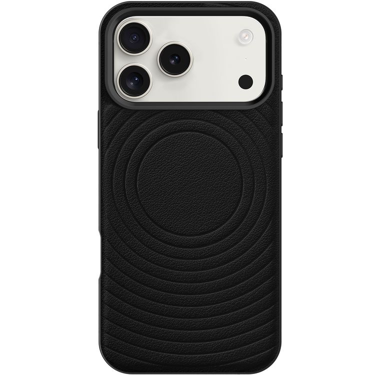 Levelo Spirale PU Leather Hybrid Case for iPhone 17 Pro Max, MagSafe Compatible & Strong Magnets, Impact-Resistant, Shock-Resistant Bumper, Aluminum Alloy Frame for Camera & Edges, Drop-Tested - Phantom Black
