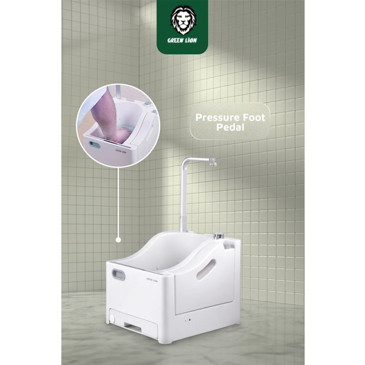  Green Lion Portable Wudu Machine with Pressure Foot Pedal, 2.5 L Clean Water Capacity, 2x1800 mAh Batteries, Lightweight Design, No Installation Required, Safe to Use - White