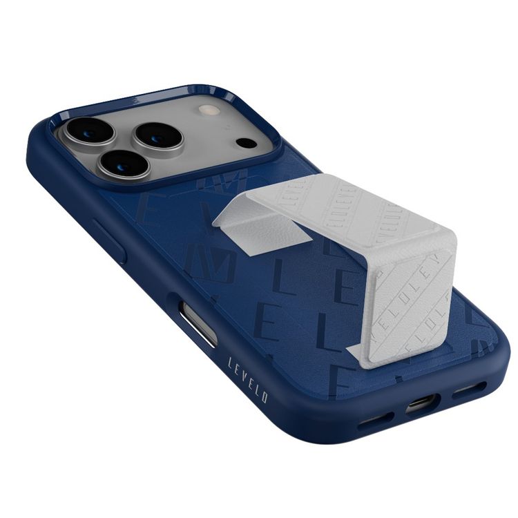 Levelo Morphix Vallo Faux Leather GripStand Case for iPhone 17 Pro Max, MagSafe & Magnetic Compatibility, Horizontal & Vertical Stand Positions, True Microfiber Interior Lining, Shock-Resistant Bumper, Strong Magnets - Cobalt Storm