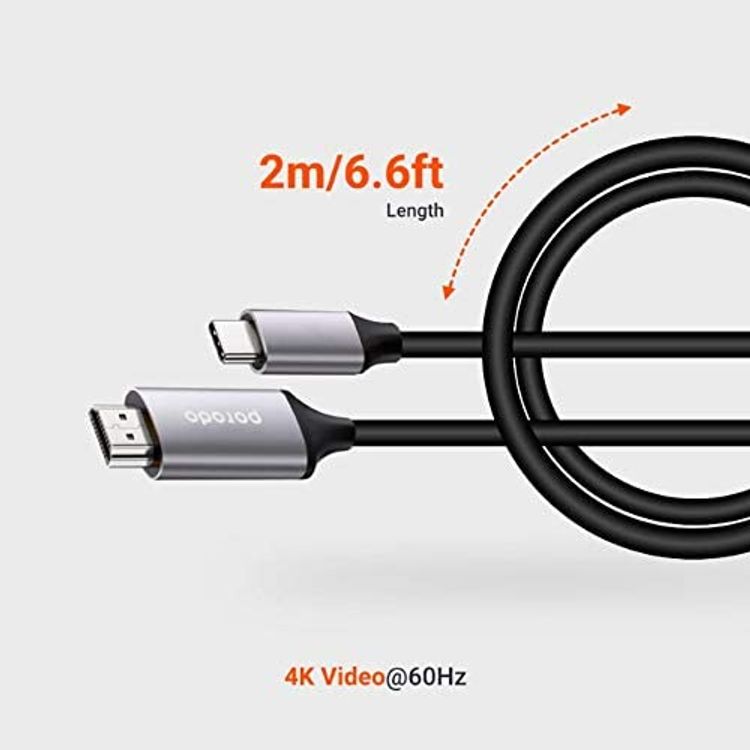 كابل بورودو من النوع سي إلى 4ك HDMI بطول 2 متر / 6.6 قدم مع غلاف ألومنيوم فاخر ، فيديو 4ك @ 60 هرتز ، موصل HDMI عالي الدقة ، وصلة من مادة بولي فينيل كلوريد متينة ، سلك توصيل وتشغيل - رمادي