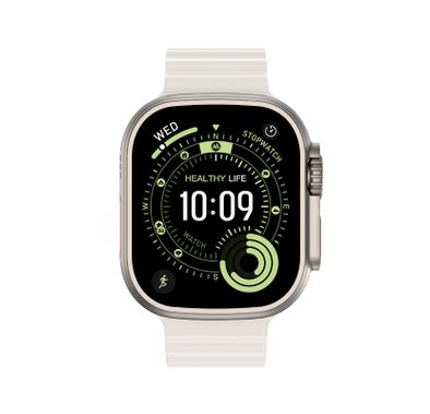 Green Lion Communicate 49mm Ultra Smart Watch with 2.04” AMOLED Display, 350mAh Battery Capacity, 2-3 Days Working Time, 10 Days Standby, Bluetooth V5.4, 1GB Flash Storage, 3 ATM Waterproof, Wireless Charging, Double Tap Function, Dynamic Island, Always-On Display, 500+ Watch Faces - Silver