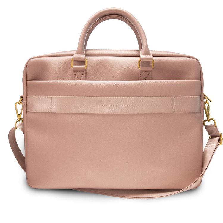 CG Mobile Guess PU Saffiano Script Computer Bag 15" with Adjustable Shoulder Strap for MacBook, Slim Lightweight Portable Storage Bag Officially Licensed Pink