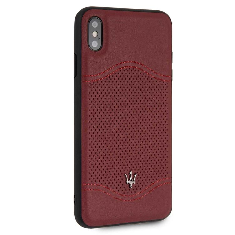 Maserati Granlusso Genuine Leather Hard Case for iPhone Xs Max - Burgundy