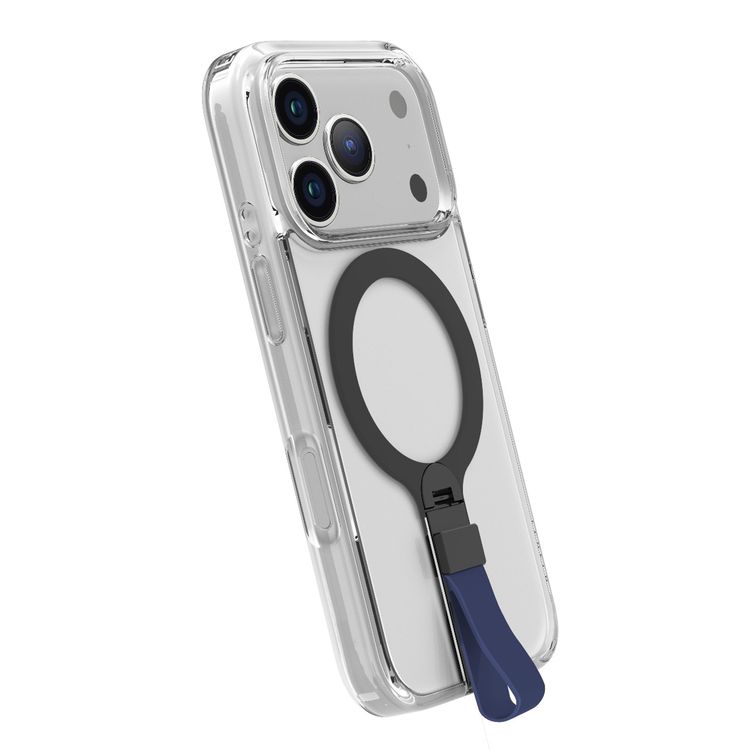 Levelo Spira MagSafe Clear Grip Case for iPhone 17 Pro, Strong Magnets, Horizontal & Vertical Viewing, Shock-Resistant Bumper, Anti-Scratch, 360° Rotating Metal Kickstand - Midnight Blue