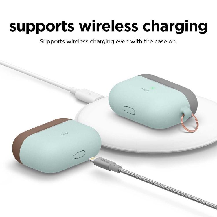 Elago Duo Hang Case for Apple Airpods Pro - Top-Dark Brown / Medium Gray, Bottom-Mint