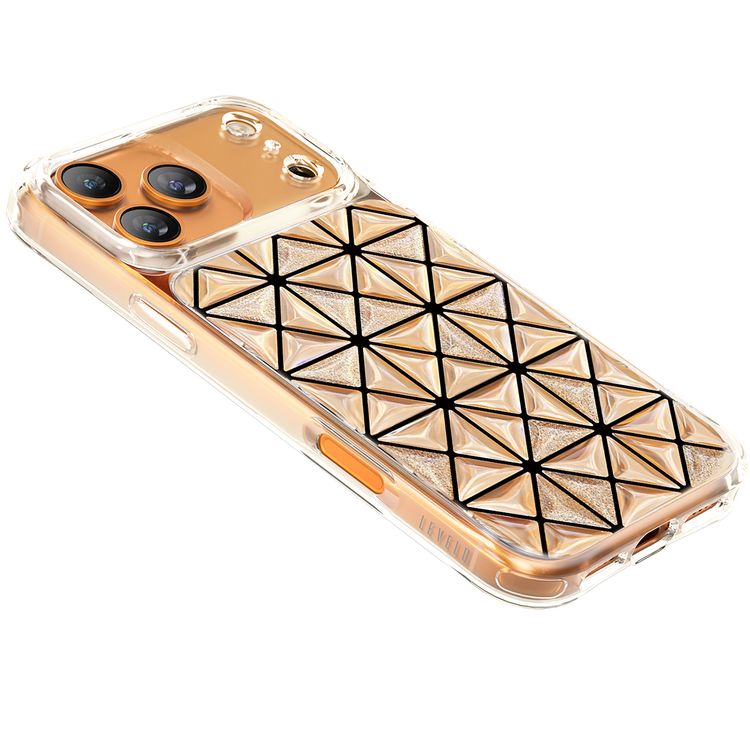 غطاء Levelo Hexa ثلاثي الأبعاد لجهاز iPhone 17 Pro، زوايا مقاومة للصدمات، حواف مرتفعة للكاميرا والشاشة، ممتص للصدمات، تقنية Ever-Clear، اختبار السقوط - برتقالي