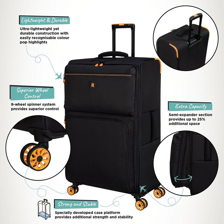 it Luggage Compartment Cabin Trolley, Lightweight Shell, Expandable Base, Spinner Wheels, TSA Lock - Black