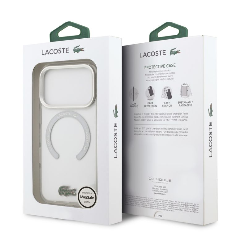 كفر لاكوست شفاف من TPU وPC بتصميم مائل للصقيع لهاتف آيفون 17 برو، يحتوي على حماية من السقوط، تصميم نحيف، تغليف مستدام، تصميم سهل التركيب - أبيض