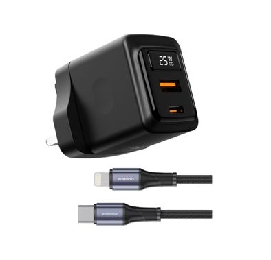 Porodo GaN Wall Charger with USB-C to Lightning Cable, 1m...