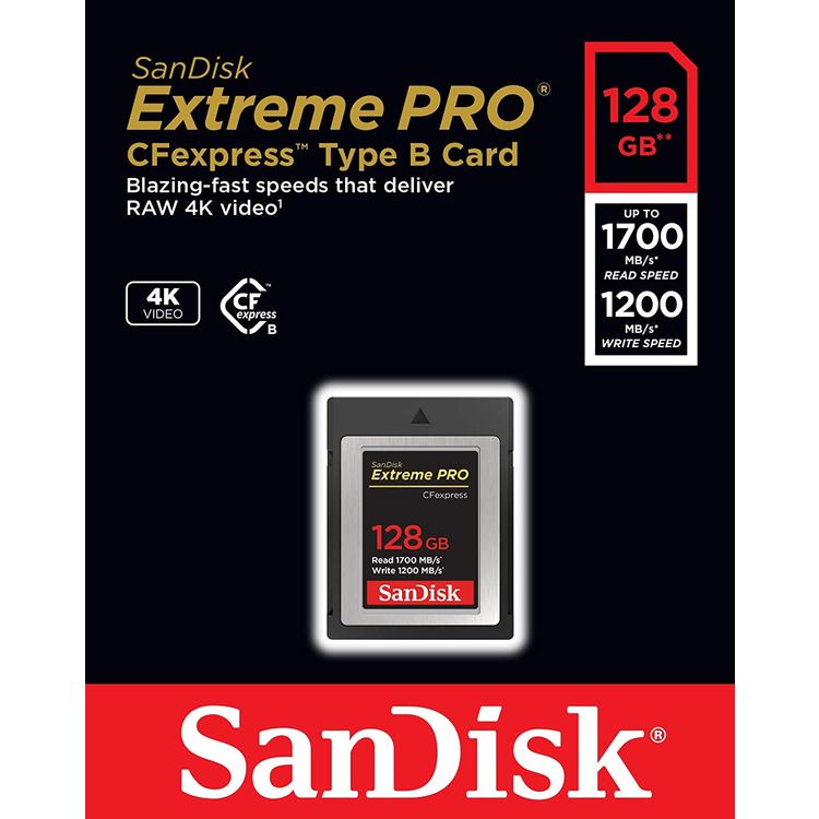 SanDisk 128GB Extreme PRO CFexpress Card Type B - SDCFE-128G-GN4IN - Black