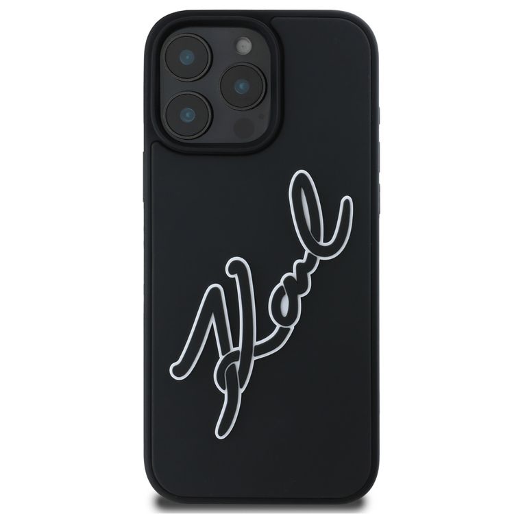 Karl Lagerfeld Hard Case with 3D Rubber Signature Logo for iPhone 16 Pro Max, Easy Snap On, Comfortable Grip - Black